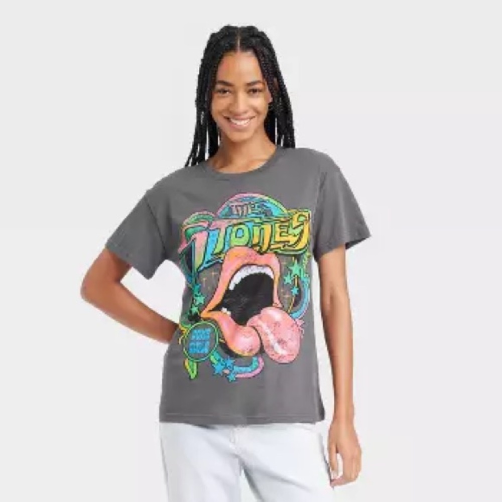 The Rolling Stones Charcoal Tee with Vibrant Design